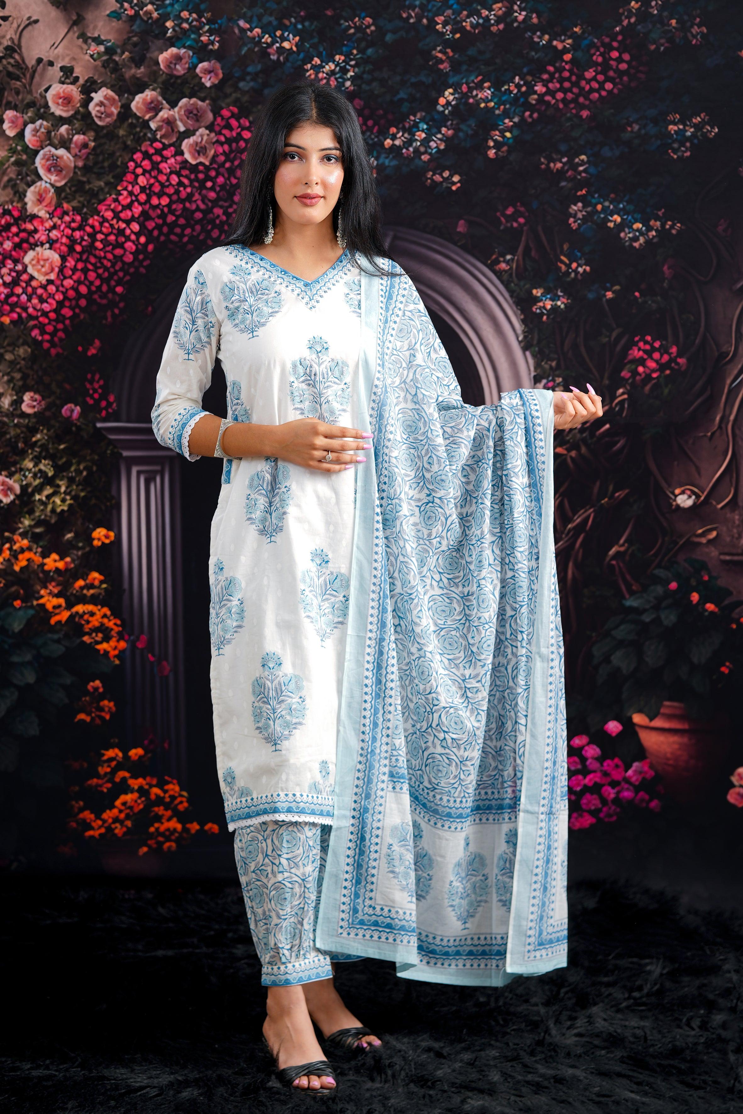 Embroidered Straight Fit Pure Cotton Suit Set - Saubhagya Fashion