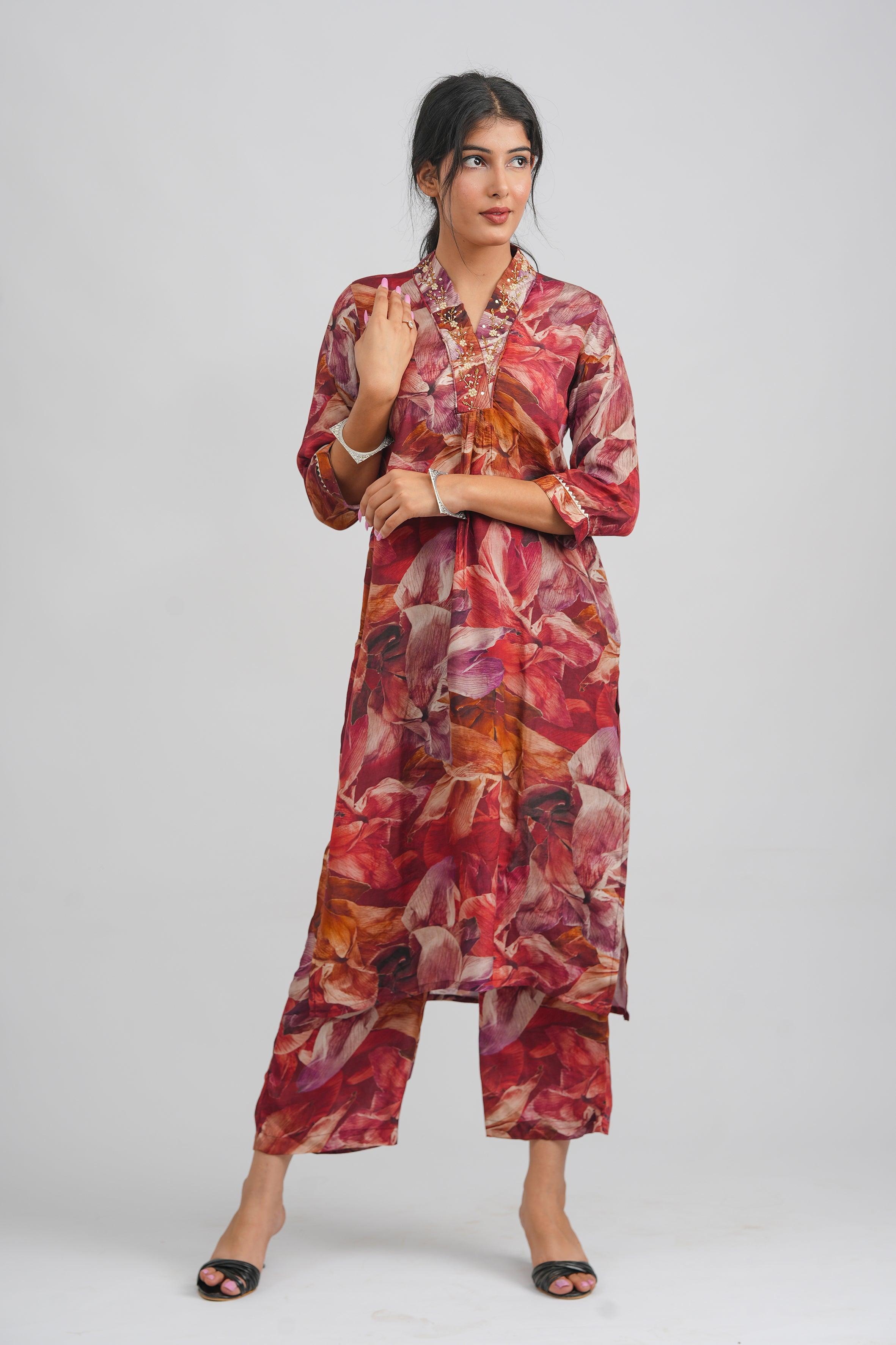 Embroidered Premium Soft Muslin Long Kurti Set-Saubhagya Fashion