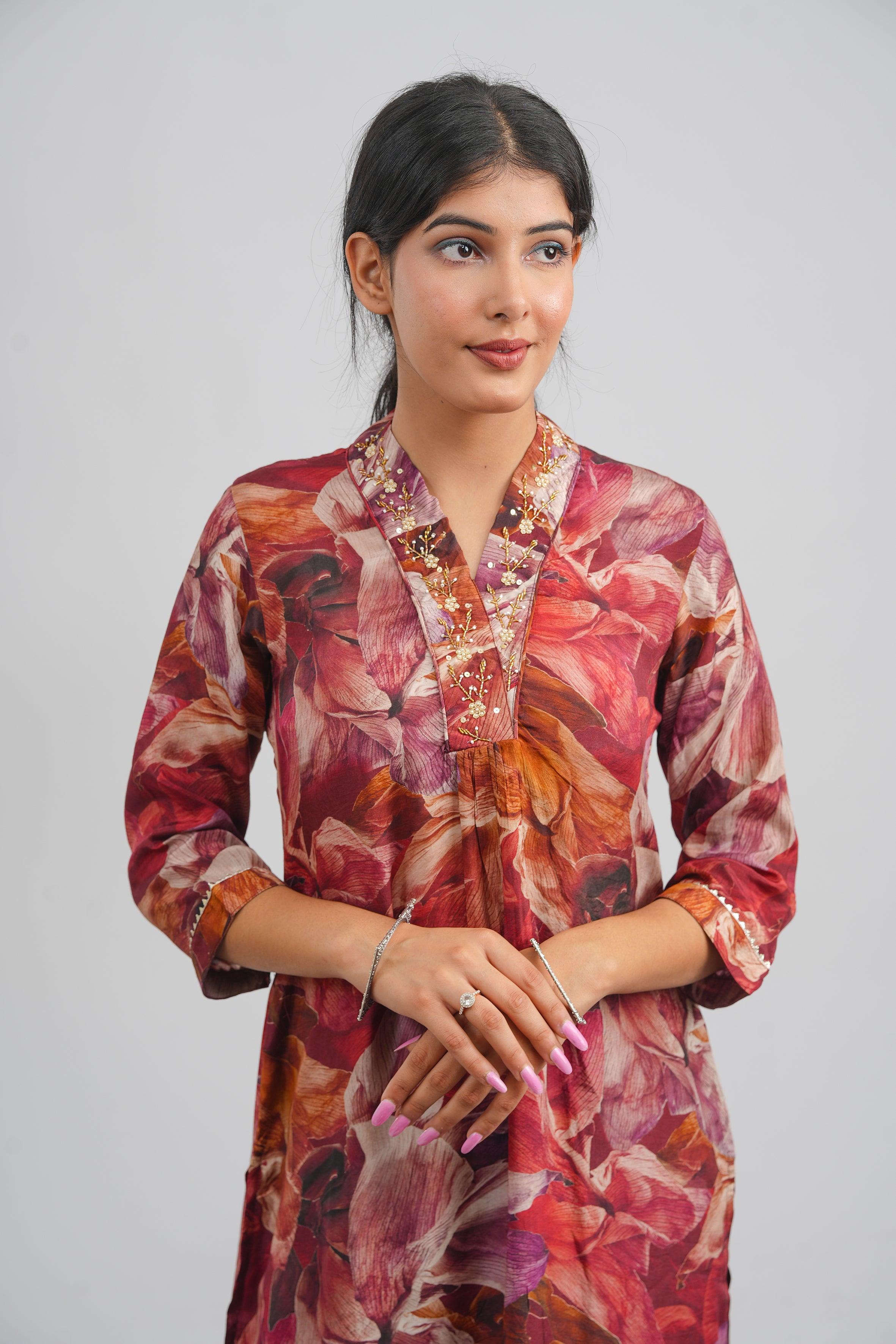 Embroidered Premium Soft Muslin Long Kurti Set-Saubhagya Fashion