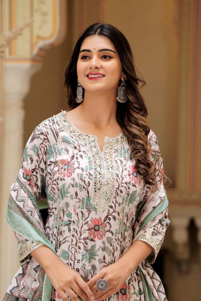 Floral Print Kurti Pure Cotton With Shararas- Saubhagya Fashion